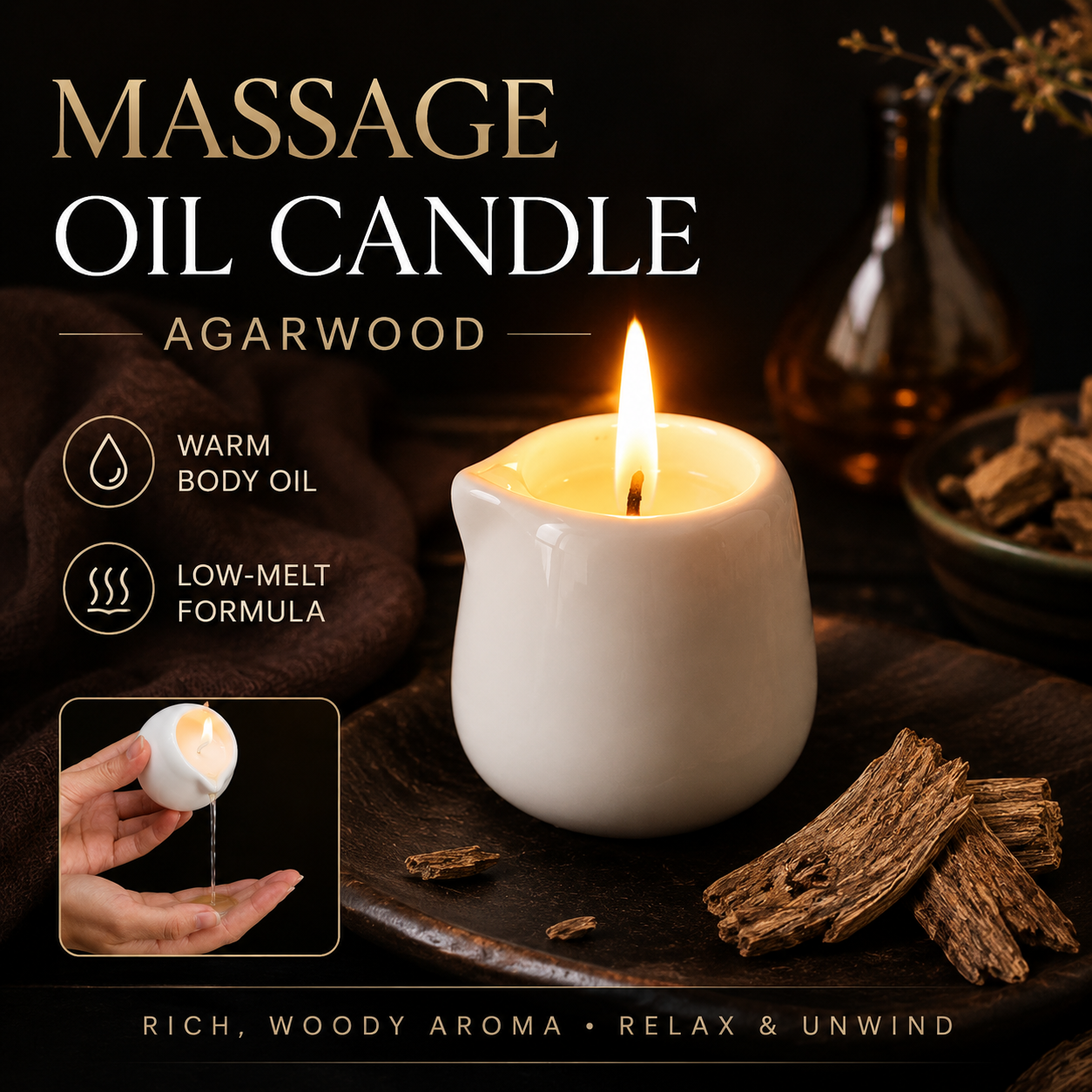 Massage Candle Melting - Ceramic Massage Oil Candle Agarwood Rich
