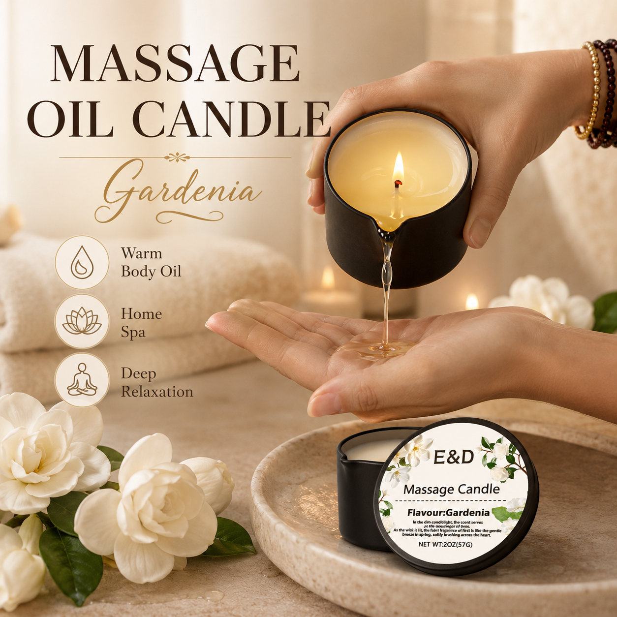 Massage Candle Melting - Gardenia Massage Oil Candle 2oz, Body