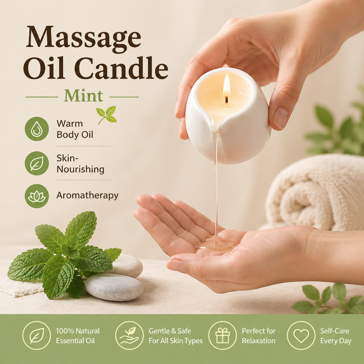Massage Candle Melting - Massage Oil Candle Mint Fresh Cooling