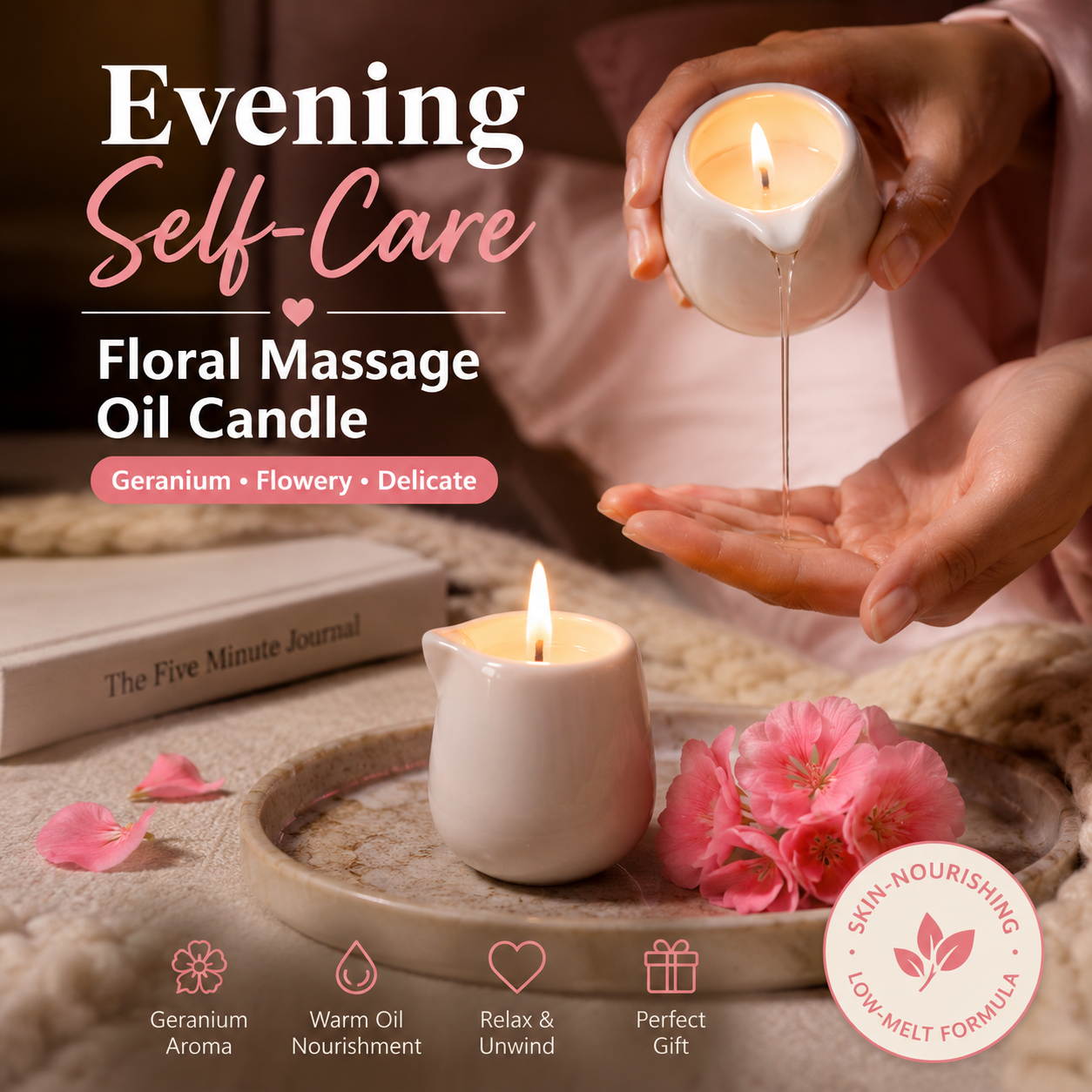 Massage Candle Melting - Ceramic Massage Oil Candle Geranium Floral