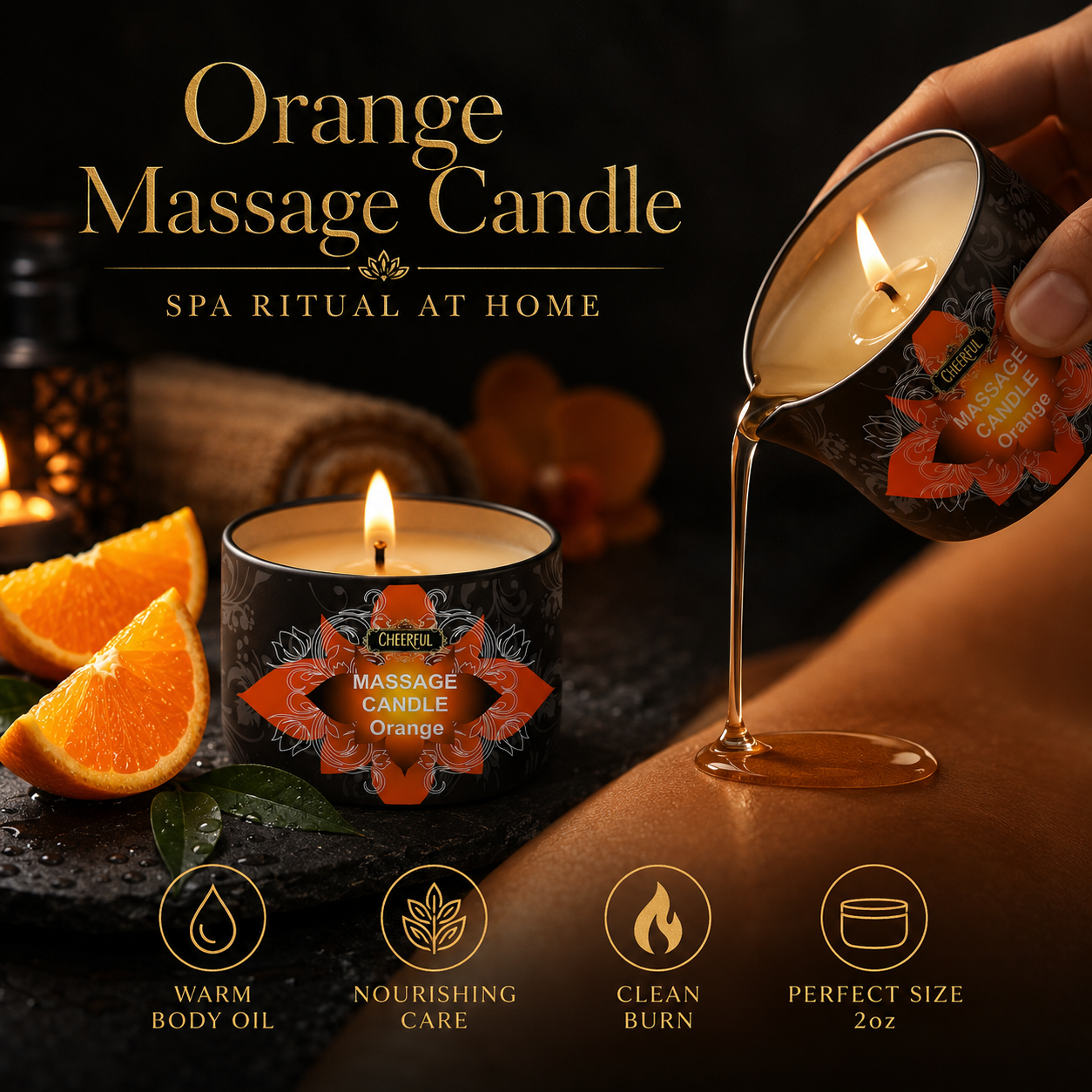 Massage Candle Melting - Orange Massage Oil Candle 2oz Body