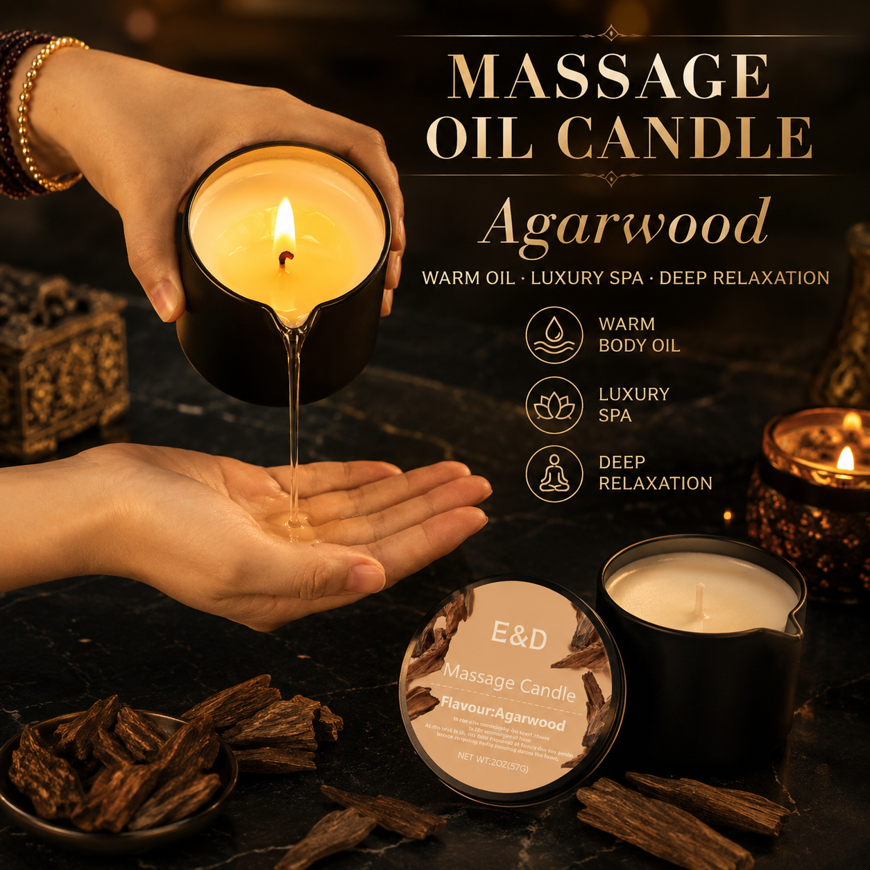 Massage Candle Melting - Agarwood Massage Oil Candle 2oz, Body